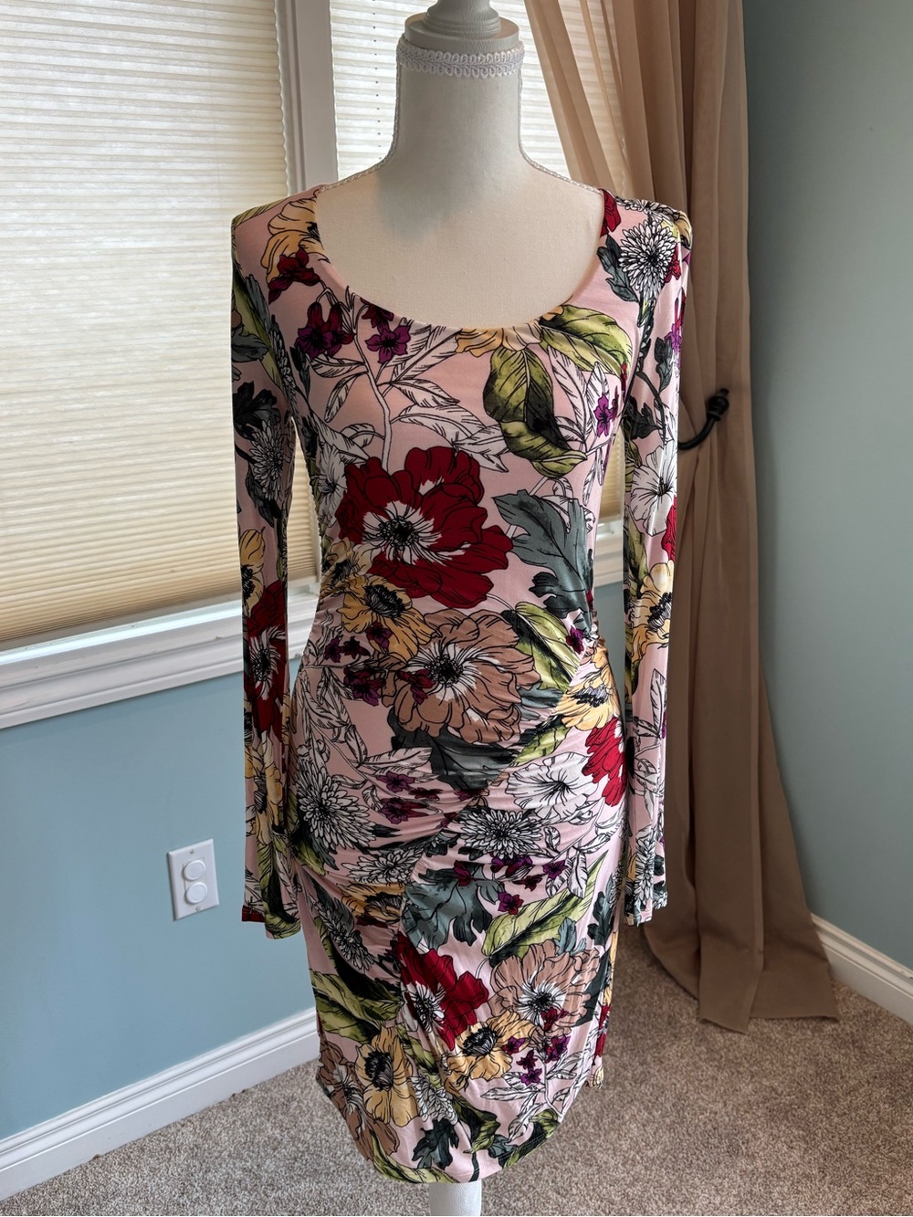 Guess Floral Pink Long-Sleeve Bodycon Dress